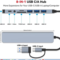 Doble cabezal 8 en 1 USB Dock Tipo C Hub USB3.0 Divisor multipuerto Estación de acoplamiento de aluminio