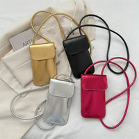 Pochette bandoulière en cuir PU métallisé pour téléphone, mini sac à bandoulière, étui portefeuille avec longue sangle, essentiels de voyage tendance pour femme