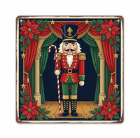 Plaque Métallique Rectangulaire Soldat Casse-Noisette Vintage, Décoration Murale en Étain de Noël 20x30cm, Décoration de Fêtes Garde Royale Poinsettia