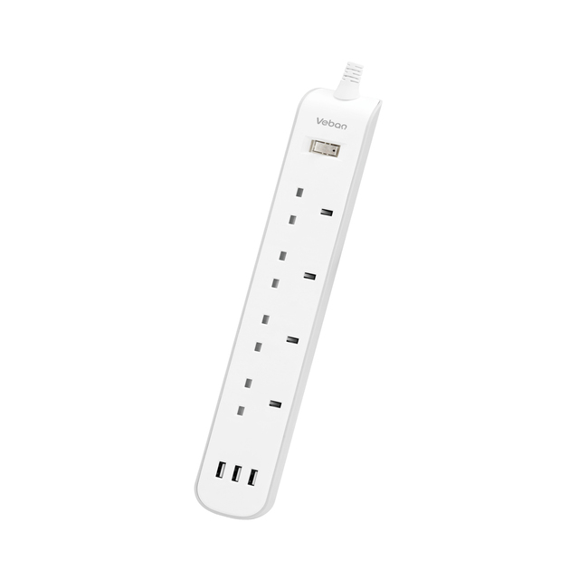 4 Gang Smart Power Strip with Main Switch on off 3 USB Port Extension Cord 3M Wall Mounted Extension Socket Surge Protector