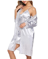 Robes sexy en satin Ensemble 2 pièces Vêtements de nuit Lingerie pour femmes Pyjama pour fête de mariée