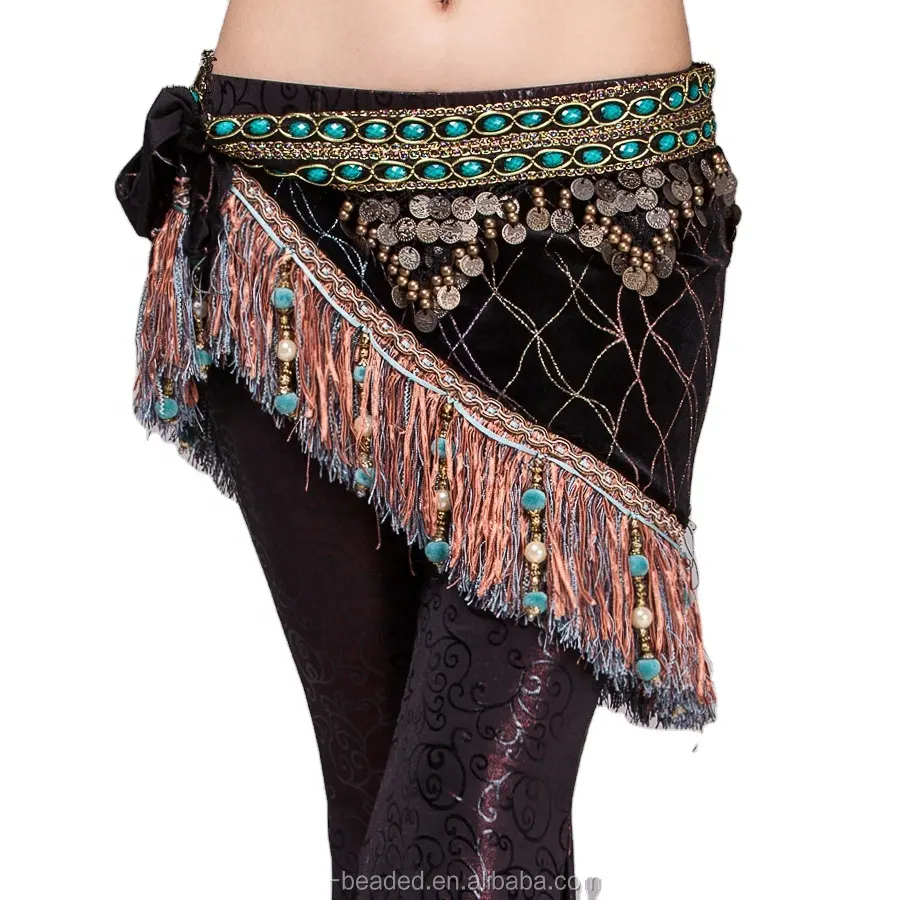 J01008 charming belly dance tribal coins belt belly dance velvet half circle gypsy belt