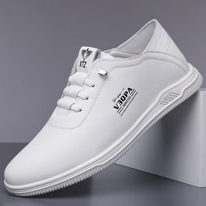 Zapatos Casuales de Cuero para Hombre Xtz Blancos, con Punta Redonda, Sin Cordones, con Suela Suave para Aumentar la Altura, Zapatos para Caminar - Product Image 1