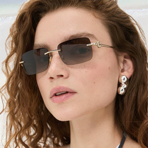 New Arrival Vintage Decorative <b>Sunglasses</b> Gold Frameless Square Cross Border Leopard Head UV400 Metal PC Lenses for Travel - Product Image 2