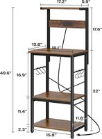 Étagère de Boulanger Personnalisable à 4 Niveaux avec Prises Électriques, Support pour Micro-ondes, Étagère Réglable, Bar à Café, 6 Crochets en S, Écologique et Polyvalente