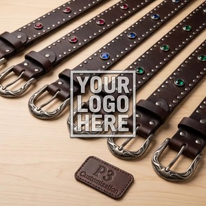 Nuova Cintura Western in Vera Pelle con Borchie e Strass, Design Personalizzato con Logo Vintage per Donne e Uomini - Direttamente dalla Fabbrica e Basso MOQ - Product Image 2
