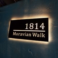 Plaque de signalisation de numéro de chambre d'hôtel ou de bureau en aluminium éclairée par LED, résistante à l'eau et respectueuse de l'environnement
