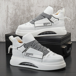 Men's 2024 New Mid-top White for Cushion Shoes Thick <strong>Sole</strong> Elevated Casual Sports <strong>Sneakers</strong> Microfiber Upper Polyurethane Outsole - Product Image 2