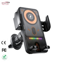 2025 populaire rapide automatique serrage 15W voiture sans fil charge support de téléphone éclairage voiture accessoires Super Stable pour route cahoteuse