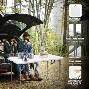 Byliable Mesa plegable de plástico de alta resistencia portátil de 4 pies con asa de transporte de altura ajustable blanca-1 año de garantía - Product Image 6