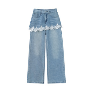 <span class=keywords><strong>Jeans</strong></span> da Ragazza Lin 2026 Nuovi con Patchwork in Pizzo, <span class=keywords><strong>Jeans</strong></span> Svasati per Ragazze Adolescenti - Product Image 1