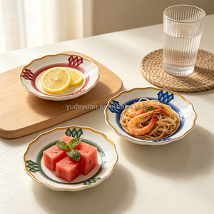 Assiette en céramique ondulée de 4,25 pouces, imprimé feuilles, en porcelaine, pour apéritifs et collations, idéale pour le Ramadan, l'Aïd, la maison, le café et la décoration de table – Approvisionnement direct usine - Product Image 1