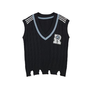 Gilet personnalisé en tricot torsadé <span class=keywords><strong>pour</strong></span> l'industrie lourde badge LOGO brodé <span class=keywords><strong>col</strong></span> en <span class=keywords><strong>V</strong></span> <span class=keywords><strong>pull</strong></span> uniforme <span class=keywords><strong>sans</strong></span> manches <span class=keywords><strong>pour</strong></span> femmes - Product Image 1