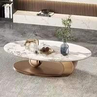 Table basse ovale moderne en pierre frittée de luxe avec base métallique pour salon, hôtel, villa – Ensemble de meubles design