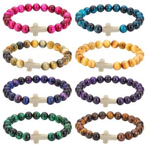 Nouveau design, vente en gros, bracelets extensibles en perles <span class=keywords><strong>de</strong></span> <span class=keywords><strong>pierre</strong></span> turquoise <span class=keywords><strong>noire</strong></span> naturelle <span class=keywords><strong>de</strong></span> 8 mm avec croix - Product Image 6