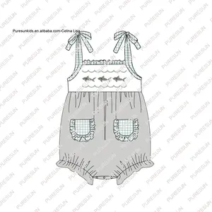 Bulk Wholesale Summer Kids Clothes Cute Shark Embroidery Baby Girl Shorts Set Knitted Toddler Girls Sibling Sets