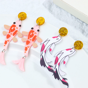 ต่างหูอะคริลิคทรงหางปลาสวยงามพิมพ์ลายทำจากเรซิ่นคุณภาพสูงของขวัญปีใหม่ถอดออกได้สำหรับผู้หญิง - Product Image 2