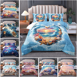 Hoàng hôn bờ biển <span class=keywords><strong>Comforter</strong></span> thiết lập | bãi biển thơ mộng với vỏ | Bộ đồ giường hoàn chỉnh cho đôi để vua - Product Image 2