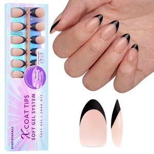 XCOATTIPS Faux Ongles à Presser Courts Amande X-Coat, Fournitures en Gros, Noirs French, en Gel Souple Plus Épais - Product Image 1