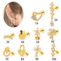 Anting-anting tusuk titanium WT G23 16G dengan ulir dalam, berhiaskan CZ, bentuk salib, hati, bunga, untuk tulang rawan, helix, tragus, perhiasan tubuh dari produsen.