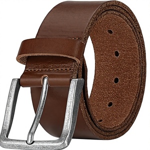 Ceinture en cuir de vachette marron avec boucle rectangulaire argentée, design décontracté et durable - Product Image 1