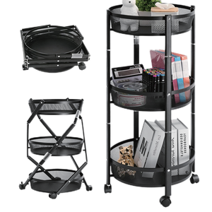 Carrito de almacenamiento de cocina de 3 capas de Metal de salida de fábrica, estante plegable multifuncional para sala de estar con ruedas - Product Image 3