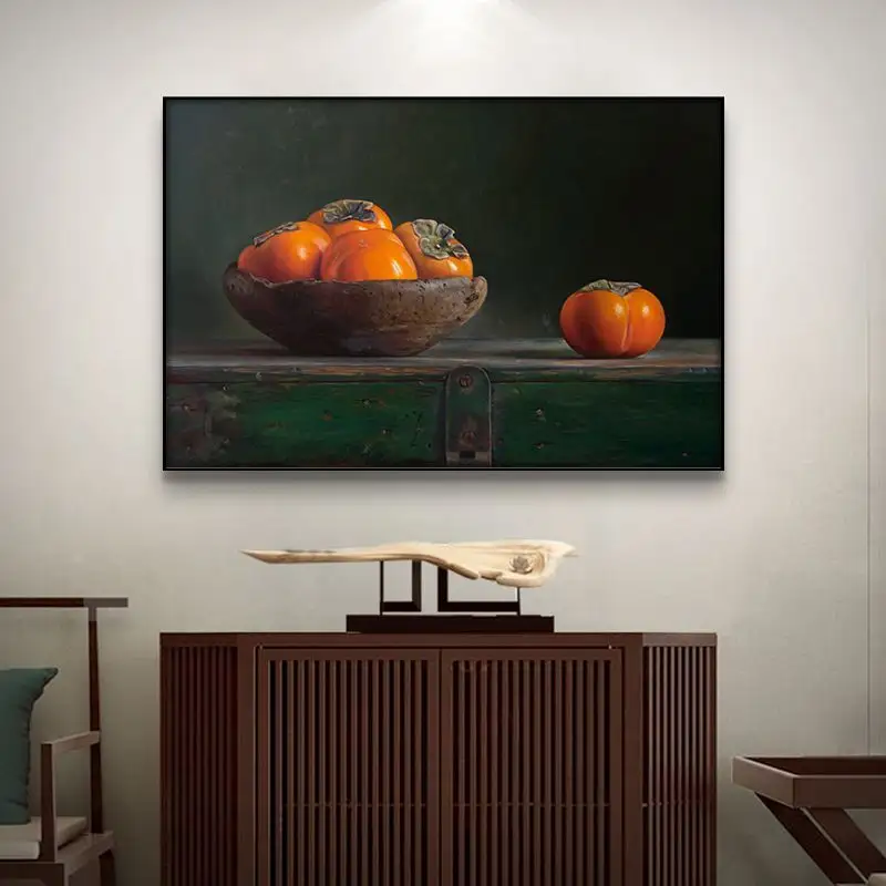 深セン卸売熟練アーティスト100% 手描きフルーツ油絵キャンバス柿家の装飾静物壁画