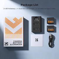 K&F Concept untuk Kamera Ricoh GR III, Pengisi Daya Tipe-C Dual Slot dan Set Baterai Kamera Digital 1100mAh DB-110 yang Dapat Diisi Ulang
