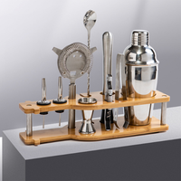 Kit de bar en acier inoxydable, outils à cocktails, support en bois, shaker à cocktails, ensemble de cocktails