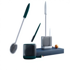 Ensemble de brosse de toilette murale à poils doux avec tige dorée, brosse en caoutchouc souple pour salle de bain, tête de brosse en caoutchouc souple pour usage domestique - Product Image 1