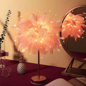 Nouvel arrivage de lampe de bureau à led décorative pour chambre à coucher veilleuse de table en plumes d'autruche blanche pour le salon - Product Image 4