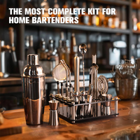 Ensemble de shaker à cocktails, kit de barman avec support rotatif en acrylique, outils de mixologie, ensemble de bar professionnel pour le mélange de boissons, bar à domicile