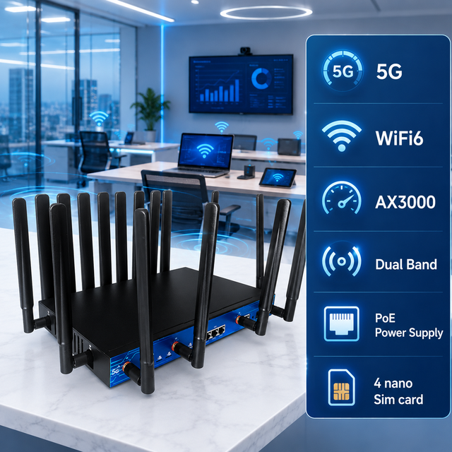 Professional 5G Wireless Modem Router 4 Nano SIM Card Slot POE Power Supply 1WAN+3LAN Gigabit Port Custom High Speed WiFi Router