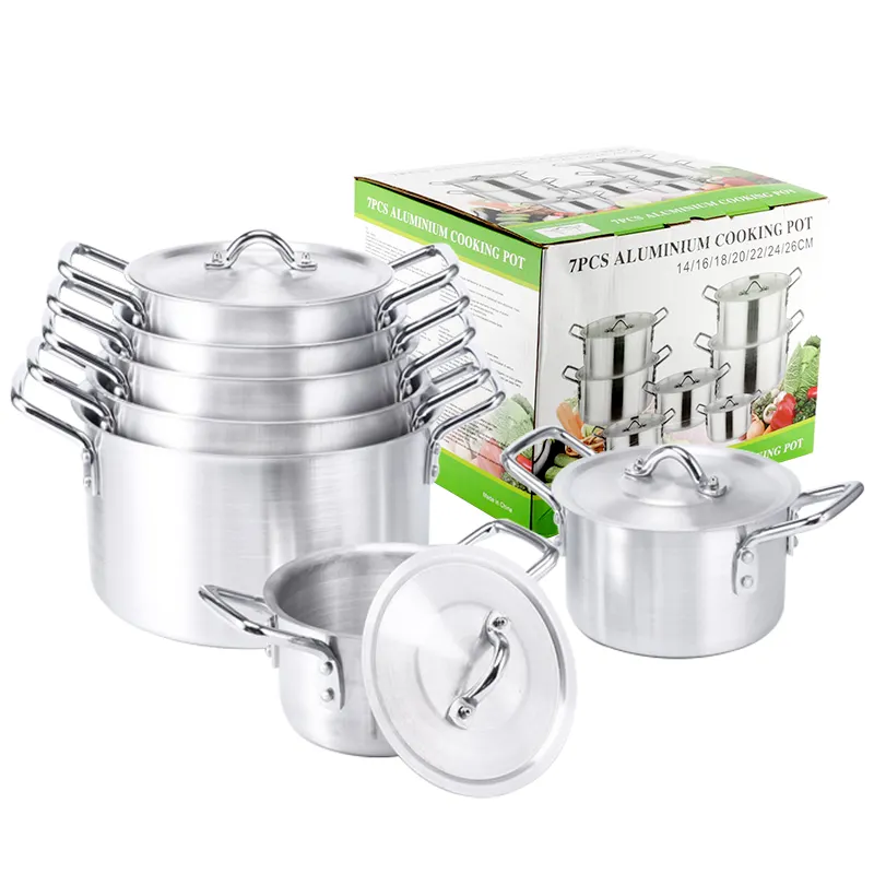 Aluminium Pot sets of 7pcs Soup Pots 14CM/16CM/18CM/20CM/22CM/24CM/26CM Aluminium Cooking Pots Cookware