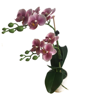 Bunga Anggrek Pot Pink Buatan, Bunga Anggrek Pot Sentuhan Asli 38Cm Batang Tunggal