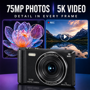 Appareil <span class=keywords><strong>photo</strong></span> numérique S100 75MP 5K avec zoom 18X, double objectif <span class=keywords><strong>F2</strong></span>.0, ABS, carte TF, WiFi, écran 2-3 pouces, selfie, vlog étudiant, capteur CMOS, EIS - Product Image 5