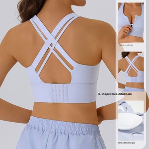 <span class=keywords><strong>Sujetador</strong></span> deportivo de alta intensidad con <span class=keywords><strong>cremallera</strong></span> frontal para mujer, de spandex/nailon, a prueba de golpes, con tirantes fijos, para entrenamiento físico y yoga. - Product Image 2