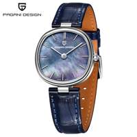 PAGANI DESIGN Uhr, elegante Damenuhr mit natürlichem Perlmutt, Quarzuhr, Vintage, ovales Zifferblatt, Lederarmband, Damenuhr, Geschenk