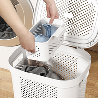 Grand panier à linge en plastique, bac à linge ventilé avec couvercle rabattable, chariot de rangement pour vêtements sales, boîte organisatrice de vêtements avec roulettes
