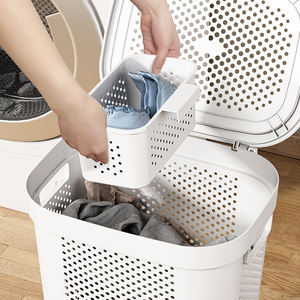 Extra Large <strong>Plastic</strong> <strong>Laundry</strong> <strong>Basket</strong> Hamper Ventilated Design Dirty Clothes <strong>Basket</strong> Flip Lid Clothes Storage Cart <strong>With</strong> <strong>Wheels</strong> - Product Image 6