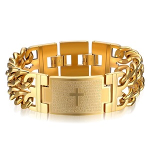 Nuovo Bracciale da Uomo con Croce Biblica a Doppio Strato, Catena Larga Incisa in Acciaio Inossidabile 316L con Fibbia - Product Image 1