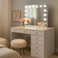 Table de maquillage moderne avec éclairage LED, personnalisable, avec plusieurs tiroirs, design personnalisé, vente en gros en usine