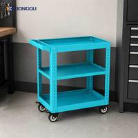 Chariot à outils à étagères ouvertes en acier turquoise, chariot de service roulant, étagère utilitaire de garage, organisateur d'atelier mobile avec poignée