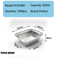 Boîtes à lunch jetables en aluminium R14548H de 420 ml avec couvercle, conteneur pour la restauration rapide, forme rectangulaire, 1000 pièces