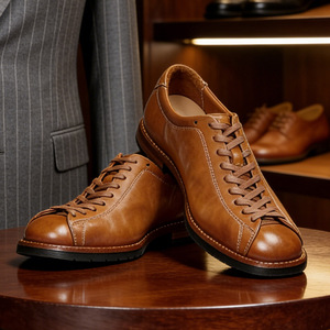 Zapatos Oxford de Cuero con Punta Redonda, Cordones, Transpirables, para Oficina y Trabajo, para Todas las Temporadas, Color Sólido, Suela de Goma, Forro de Cuero Genuino - Product Image 1