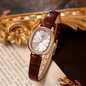 Reloj de mujer con correa de cuero ovalada de estilo retro Reloj de lujo simple y de moda - Product Image 1