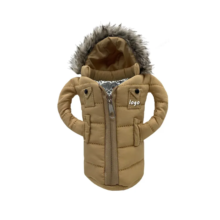 Mini chaqueta de plumón personalizada con forma de cerveza y soda, bolsa refrigeradora con cremallera inversa, chaqueta de plumón de Cola, bolsa refrigeradora para bebidas