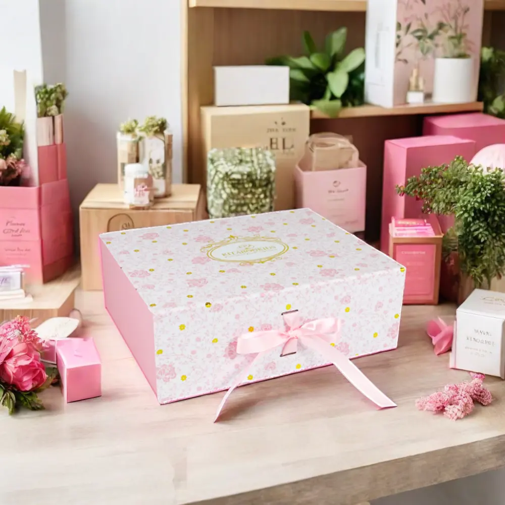 Crown win kotak dapat dilipat dengan kemasan sutra lipat kotak surat merah muda pengiriman Valentine kotak desain hadiah perhiasan kotak kertas