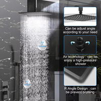 Système de douche mural noir mat à trois poignées avec pommeau de douche carré de 10 pouces, mitigeur de pluie et ensemble de robinetterie murale