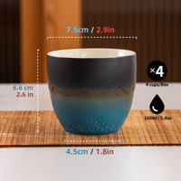 Lot de 4 tasses à thé matcha japonaises en porcelaine faites à la main, style Japandi, écologiques, compatibles lave-vaisselle, en stock pour la vente en gros, prêtes à expédier.